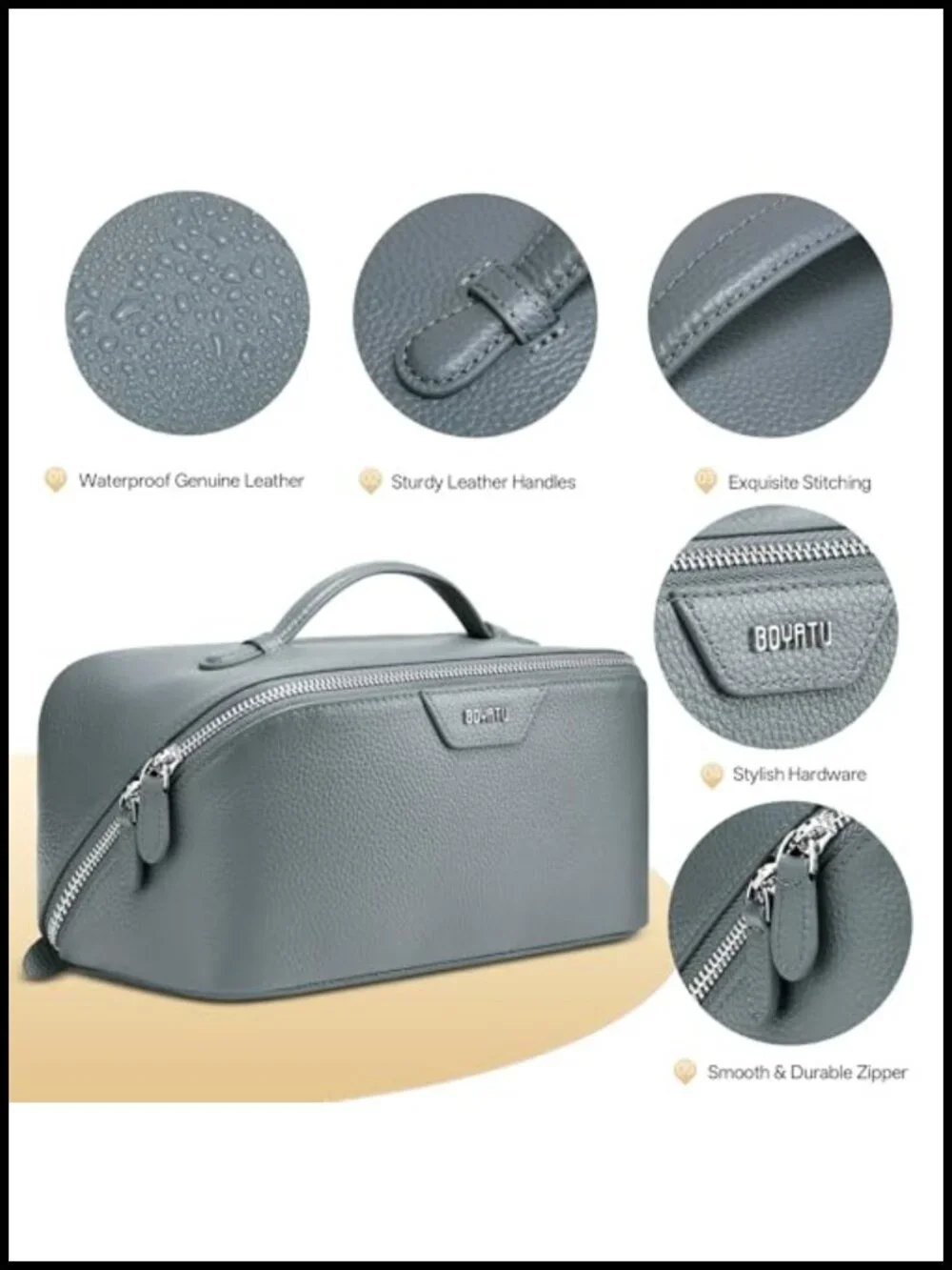 Genuine Leather Travel Makeup Bag Set - 3 Piece Cosmetic Organizer for Women